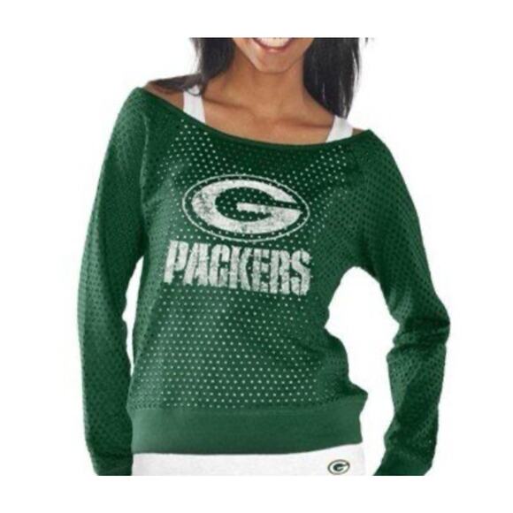NFL Greenbay Packers Fashion Jersey Off Shoulder Shirt Size Small - Picture 1 of 8